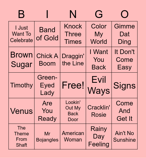 Sounds Of The 70's - Set 1 Bingo Card