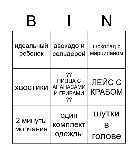 ГЛОБАЛЬНОЕ КОМБО Bingo Card