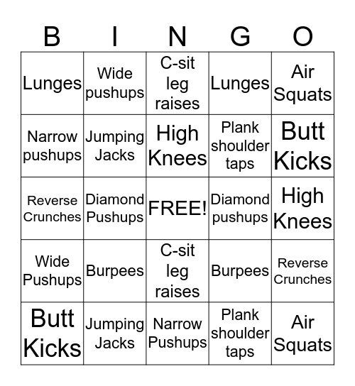 Beginner's Fitness BINGO Card