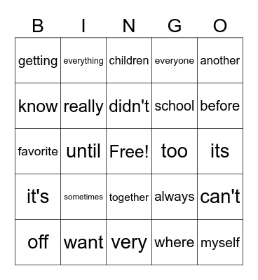 Grade 3 Buzz Words Bingo Card