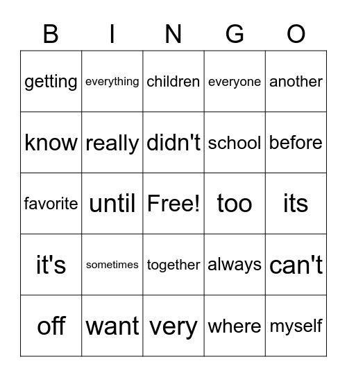 Grade 3 Buzz Words Bingo Card