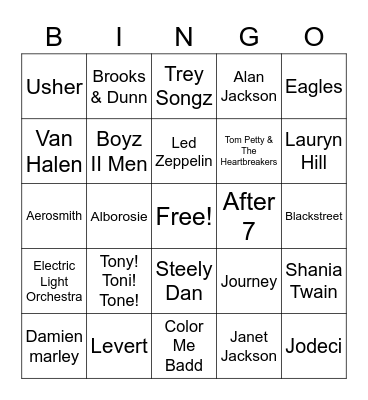 Music Bingo 13 Bingo Card