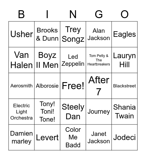 Music Bingo 13 Bingo Card