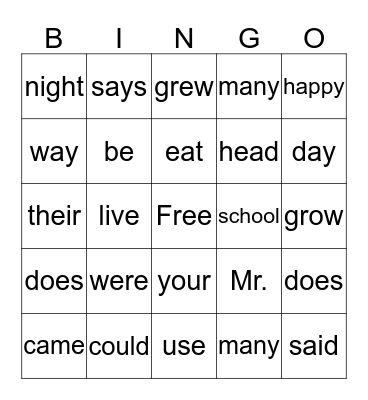 Palabras de Uso Frecuente Bingo Card