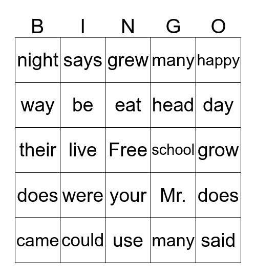 Palabras de Uso Frecuente Bingo Card