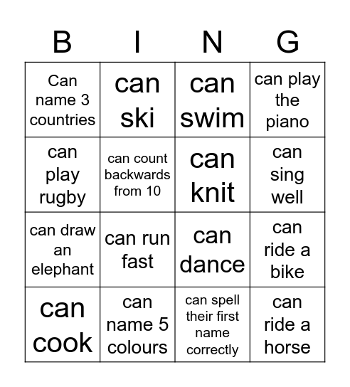 Ability Bingo Card