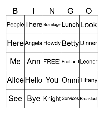 Peaches Bingo Card