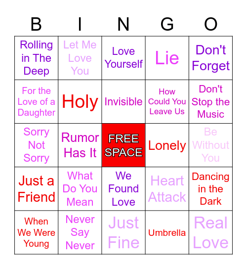 COA Awareness Bingo Card