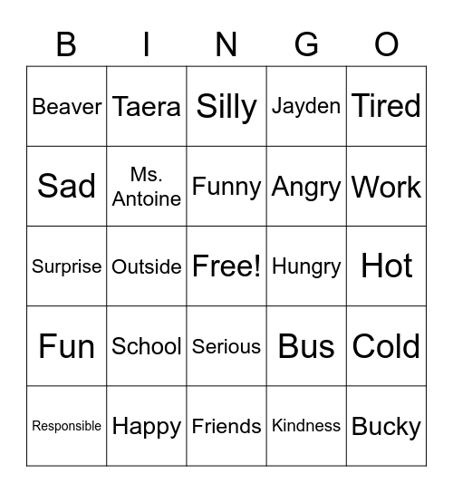 Social Emotional Bingo Card