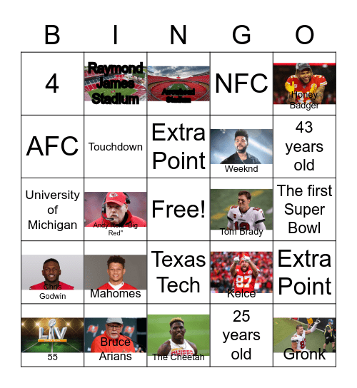 Super Bowl Bingo Card