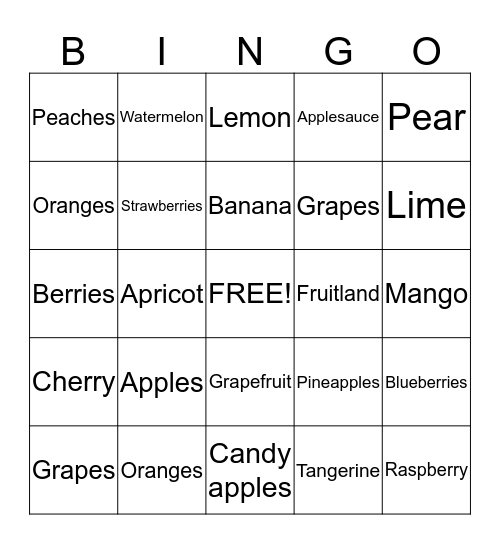 Fruits Bingo Card