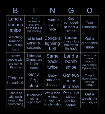 Mario Kart 8 Bingo Card Bingo Card