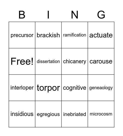 Vocabulary Review Bingo Card