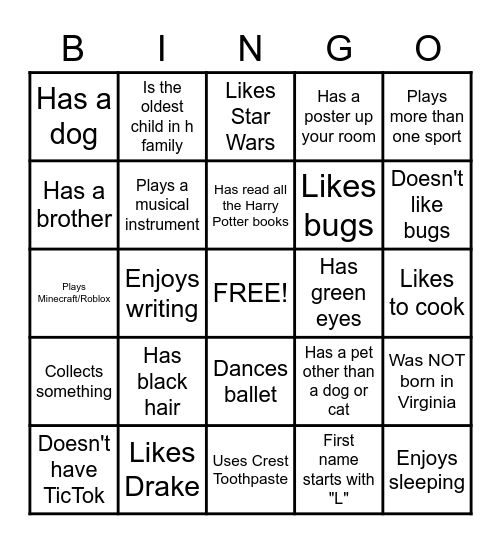 Get To Know You!! Bingo Card