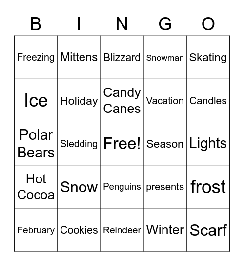 Winter Wonderland Bingo Card