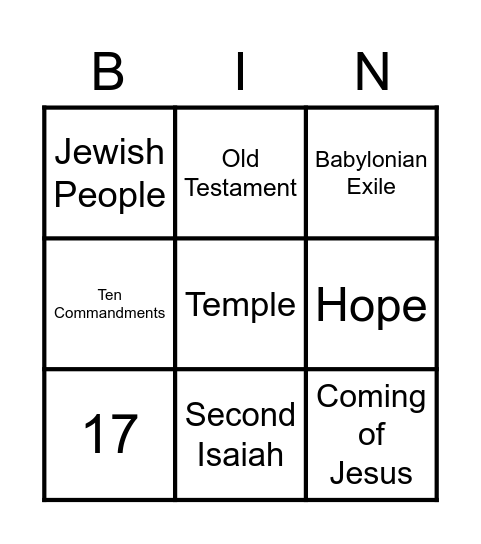Prophets Give Hope Bingo Card