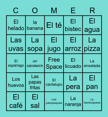Comida Bingo Card