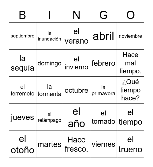 Ch6 Weather & Dates Bingo Card