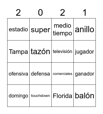 Super Tazón Bingo Card