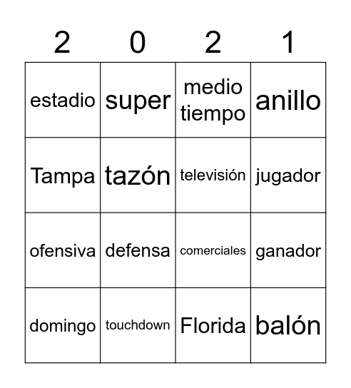 Super Tazón Bingo Card