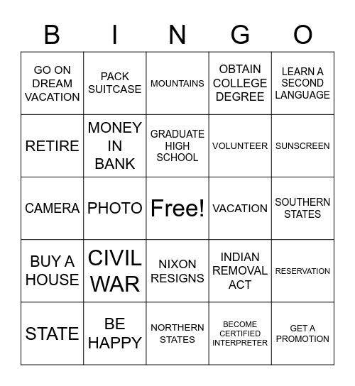 ASLdeafined.com (Achievements / Vacation / U.S. history) Bingo Card