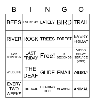 ASLdeafined.com (Nature / Time-10 / Tech for the Deaf) Bingo Card