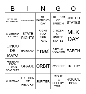 ASLdeafined.com (Bill of rights / Special occasions / Space) Bingo Card
