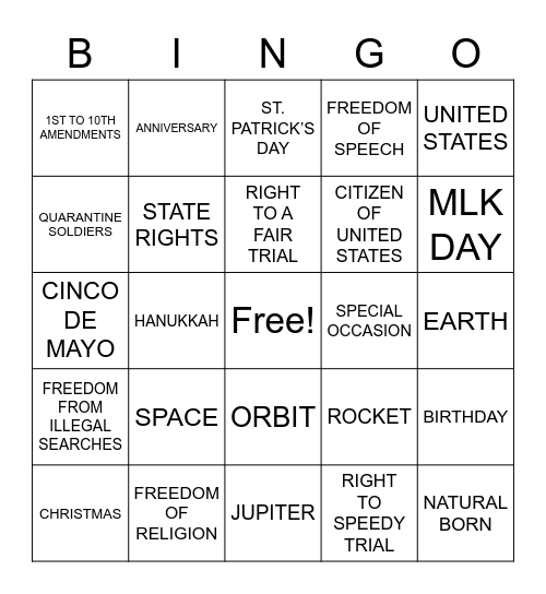 ASLdeafined.com (Bill of rights / Special occasions / Space) Bingo Card