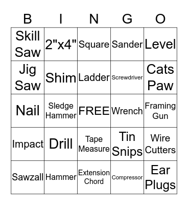 Construction Bingo Card