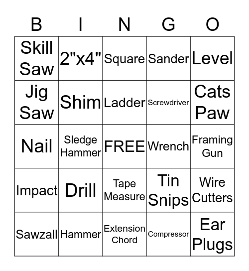 Construction Bingo Card