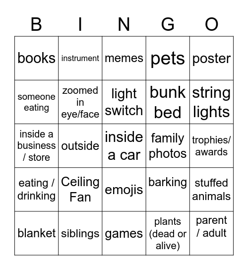 Zoom Bingo Card