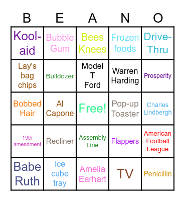 Roaring 20's Bingo Card