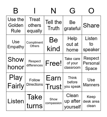 Respect Bingo Card