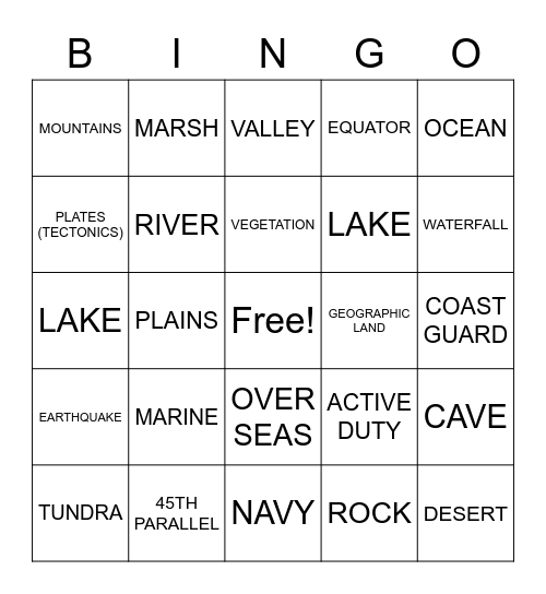 ASLdeafined.com (Geographical terms / Geographical land features / Military terms) Bingo Card