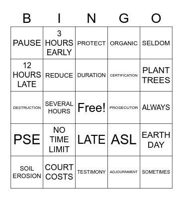 ASLdeafined.com (Interpreter terms / Earth Day / Legal terms-2) Bingo Card