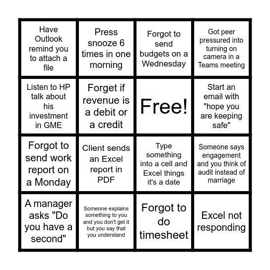 Busy season Bingo Card