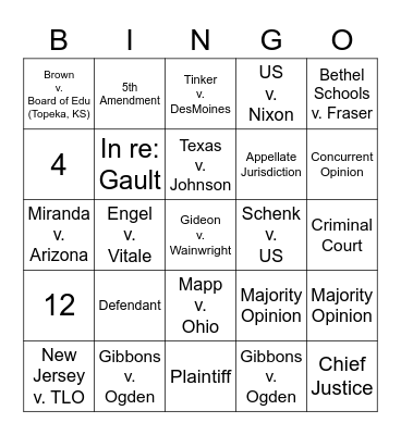SCOTUS Landmark / Judicial Branch Bingo Card