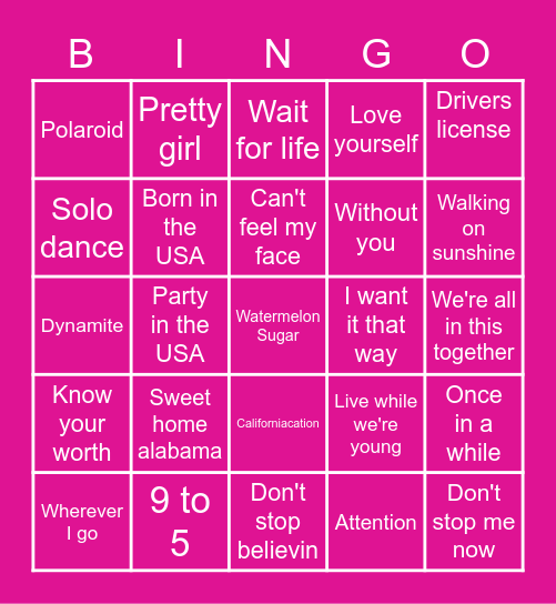 Cultural Care Music Bingo Card