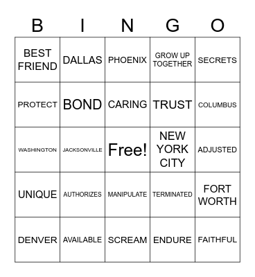ASLdeafined.com (Friendship / Major U.S. Cities - population / Verb review-3) Bingo Card