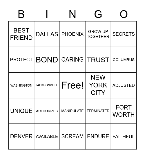 ASLdeafined.com (Friendship / Major U.S. Cities - population / Verb review-3) Bingo Card