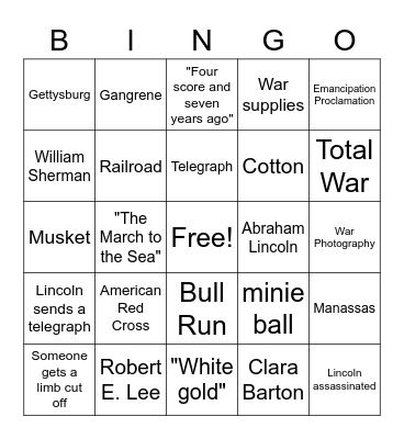 America: The Story of Us - Civil War Bingo Card