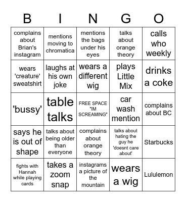 Stephen's Thirty, Flirty and Thriving Bingo Card