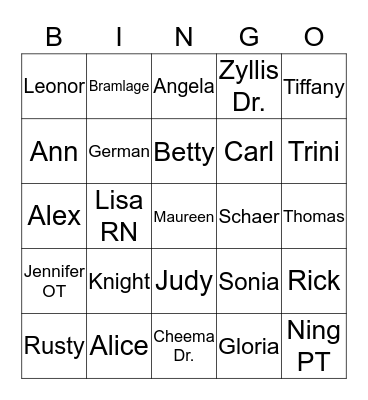 Names Bingo Card