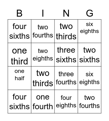 fraction BINGO Card