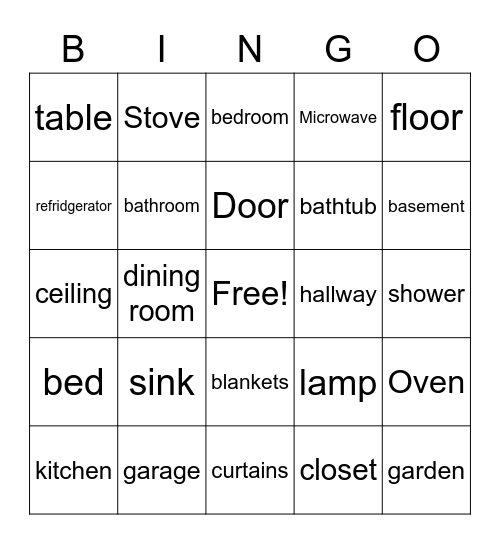 Das Haus - Zimmer und Möbel Bingo Card
