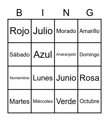 Spanish Bingo Card
