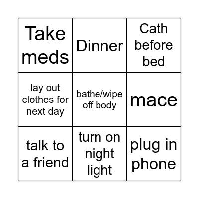Evening Routine Bingo Card