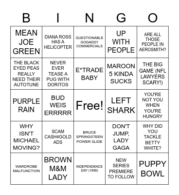 NON-FOOTBALL SUPER BOWL BINGO Card