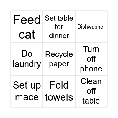 Afternoon Routine Bingo Card