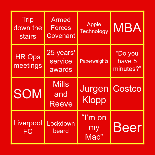 Jon-line Bingo Card